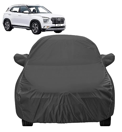 Image of Auto Hub Car Cover Compatible with Hyundai Creta (Model: 2020 to Till Date) with Mirror Pocket, Water Resistant, Triple Stitched, Creta Car Cover- Grey