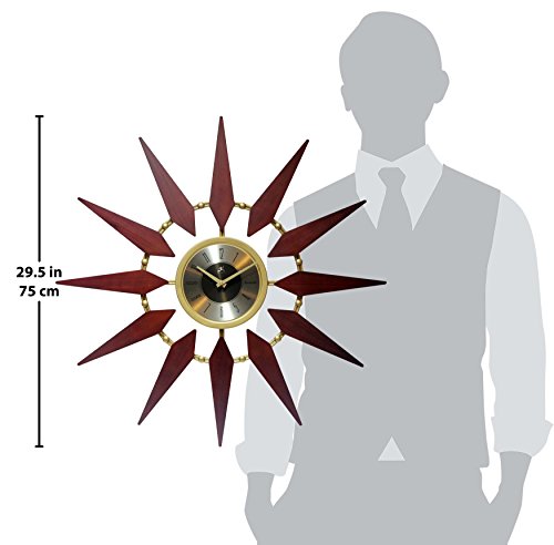 Infinity Instruments Orion 30 Inch Walnut Mid-Century Modern Starburst Wall Clock