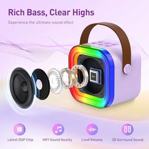 Karaoke Machine for Kids Adults: Mini Karaoke Machine with 2 Wireless Mics and Light for Family Home Party - Portable Karaoke Speaker Toy Gift for Girls Boys Ages 4-12+ Years Old Birthday Christmas - Thumbnail 2