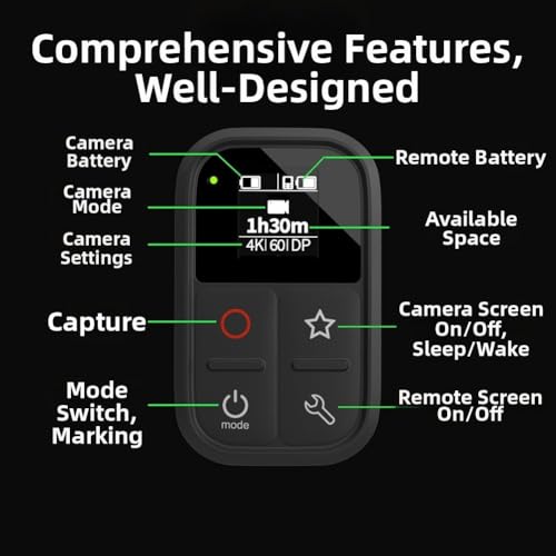 Télécommande étanche sans fil MAX 2 pour GoPro Hero 13 à 9 en ABS noir