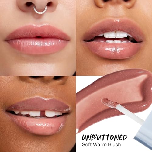 Kosas Wet Lip Oil Gloss - Hydrating Lip Plumping Treatment with Hyaluronic Acid & Peptides, Non-Sticky Finish (Unbuttoned)