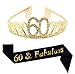 60th Birthday Gold Tiara and Sash, Glitter Satin Sash and Crystal Rhinestone Tiara Birthday Crown for 60th Birthday Party Supplies Favors Decorations 60th Birthday Cake Topper