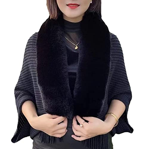 Ladies Knitted Loose Thickened Shawl Coat, Softies Fur Shawls and Wraps for Weddings Evening Dresses, Faux Fur Shawl Cape