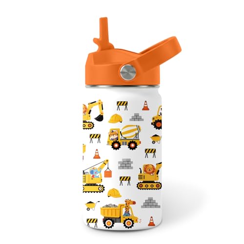 Image of Vehicle Water Bottle, Stainless Steel Insulated Tumbler with Straw Lid and Handle, 12oz Reusable Leak-Proof Bottle for Sports