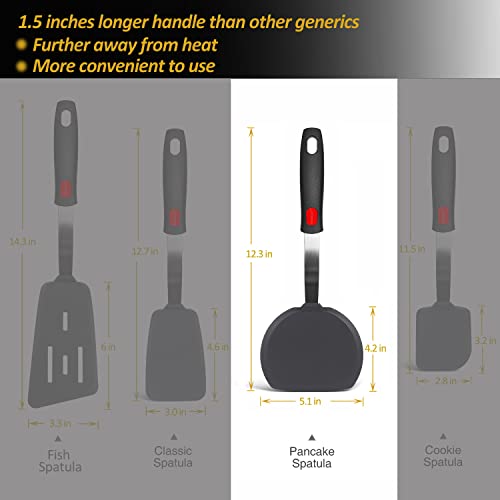 Silicone Pancake Spatula Turner with Lengthened Handle, Heat Resistant Cooking Spatulas for Nonstick Cookware, Large Flexible Kitchen Utensils BPA Free Rubber Flipper for Egg, Pancake, Fish, Burger - Image 4
