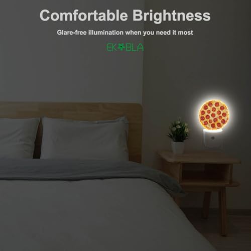 Image of EKOBLA Pizza Night Light, Cheese and Sausage Food Pattern Night Lights Plug Into Wall with Auto Sensor for Teens Room and Novelty Gift