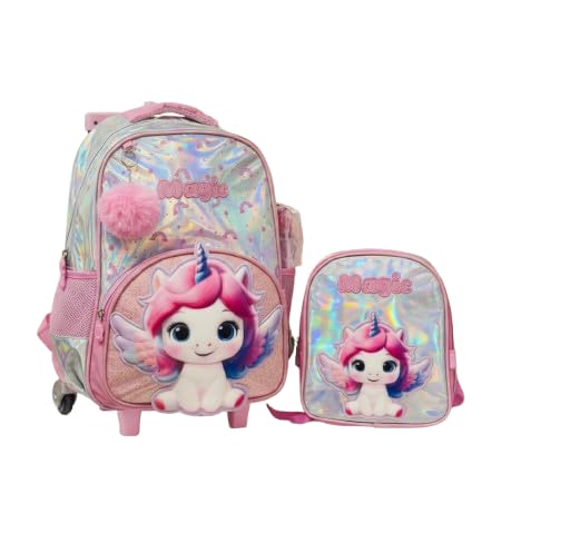Kit Mochila Infantil Menina 3D Unicórnio Escolar | Mochila + Lancheira + Estojo | Mochila Escolar Feminina Resistente | Ideal para Escola, Viagem e Presente Infantil