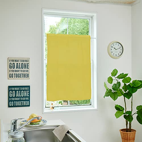 【Ezee】カフェカーテン 遮光1級 防炎 小窓 出窓 キッチン トイレ 目隠し 日よけ 簡単取付 遮熱 保温/イエロー 幅70cm×丈50cm 上部角だしタイプ [2]