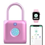 Keylesslife Fingerprint Padlock,Smart Padlock APP Control,Fingerprint Locker Lock,Gym Lock USB Rechargeable for Gym Locker,Locker, School,Storage Pink