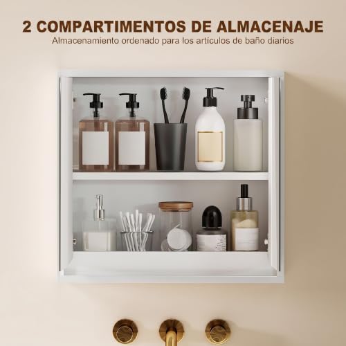 Miniatura 4 de Homcom Armario De Baño Con Espejo Con 2 Puertas Y Estante Ajustable Mueble Colgante De Baño Para Aseo Estilo Moderno 48x14,5x45 Cm Blanco