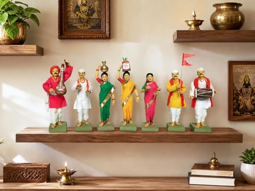 Image of Handmade Terracotta Pandharpur Warkari Set of 7| Premium Finish 6 Inch Clay Figurines for Home Mandir, Golu Display and Gifting