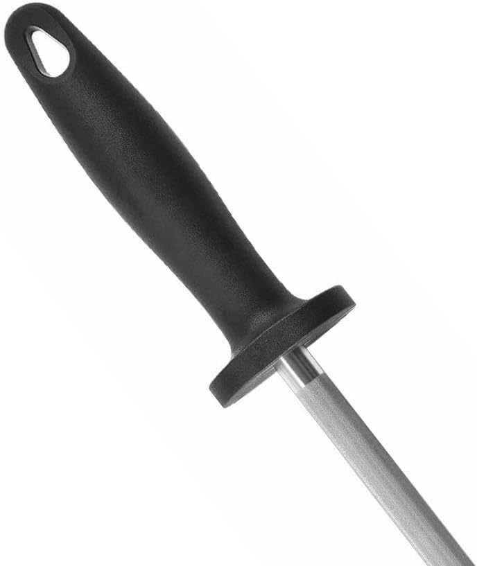 TrueCraftware- 12" Round Diamond Steel Sharpener 13mm with Black Handle- Knife Sharpener Rod Sharpening Rod Kitchen Knives Sharpener for Home Kitchen Restaurant Hunting