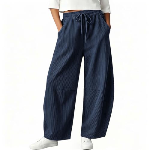 Image of Womens Silver Corduroy Pants Wide Leg Barrel Trousers Loose Fit Y2K Pant