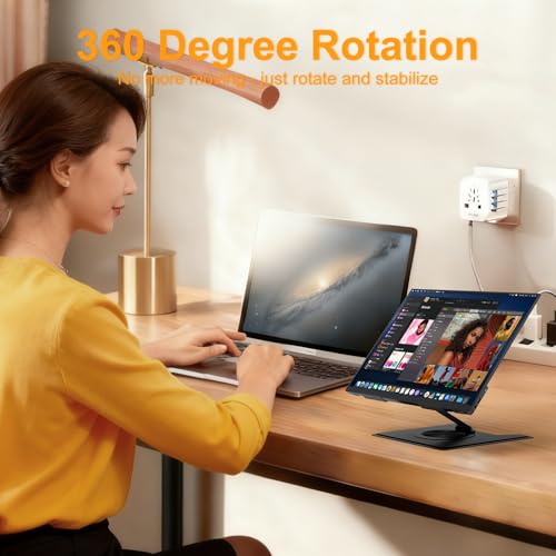 Image of Adjustable Ergonimic Foldable Tablet Stand for Desk with 360 Rotating Base,Compatible with iPad /iPhone Portable Monitor Between 9-17 Inches for Office Desk,Black