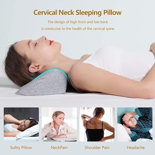 Image of Cervical Neck Pillow for Sleeping, Memory Foam Neck Roll Pillow for Stiff Neck Pain Relief, Neck Support Pillow Bolster Pillow for Bed Side Sleepers (18 x 7.5 x 5 INCH) (Neck Pillow Grey)