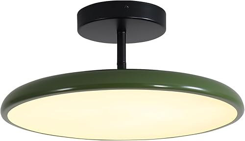 KCO Iluminación vintage verde empotrado luz de techo negro semi empotrado luz de techo de mediados de siglo moderna entrada lámpara de techo LED