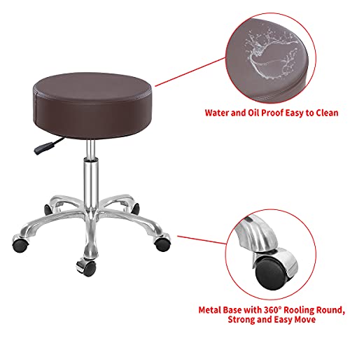 Lilfurni Swivel Rolling Stool Round Chair,Thick Sturdy Padding,Adjustable Stool With Wheels For Doctor,Medical,Massage Salon,Office,Shop(No Back, Brown) #TOP7