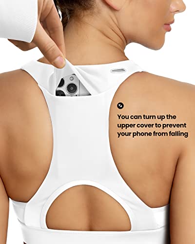 Image of QUEENIEKE BareFlow Women's Sports Bras with Phone Pocket Medium Impact Padded Racerback Workout Gym Crop Top Running Yoga Bra
