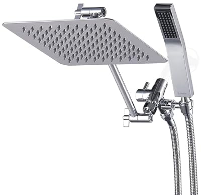 G-Promise All Metal 10" Dual Square Shower Head Combo | Rain Shower Head | Handheld Shower Wand | Adjustable | Smooth 3-Way Diverter | 71" Extra Long Hose - A Bathroom Upgrade (Chrome)