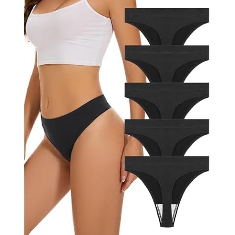 voenxe Seamless High Waisted Women Underwear Thongs,No Show High Rise Panties Thong,Breathable Comfortable Sports Tanga Pack Black Cover