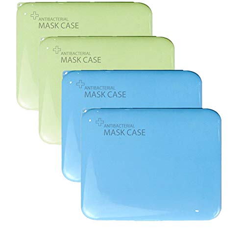 4 Pack Plastic Face Covering Box Storage Case, Organizer Reusable Keeper Folder for Face Scarf Cover, Portable Storage Boxes with Lids,Face Covers Storage Clip organizer (Blue&Green)