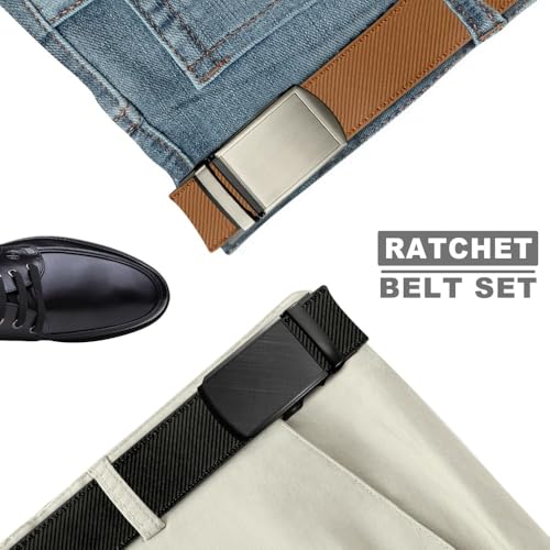 Set of 2 Leather Ratchet Dress Belt for Men with Automatic Buckle3