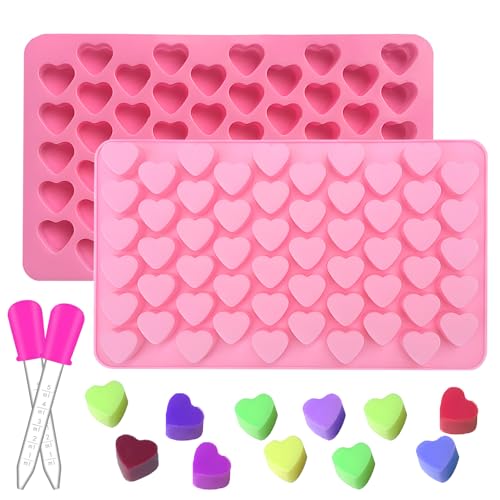 Lot de 2 petits moules en silicone en forme de cœur avec 2 pipettes Mini moules à glaçons en forme de cœur Moule à muffins Moule à chocolat Moule à...