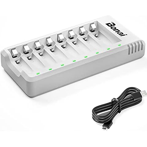 BONAI 8 Bay Battery Charger for AA AAA Ni-MH Ni-CD Rechargeable Batteries with USB Port 8 LEDs Cover