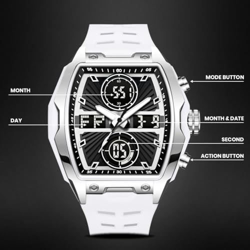 Image of V2A Impact-KUBIX 5410 Analog-Digital Watch for Men | Trendy Tonneau Shape | Bold Fashion Performance Watch with 3 Time Zones, Countdown, 50M Water Resistance, Alarm & Stopwatch