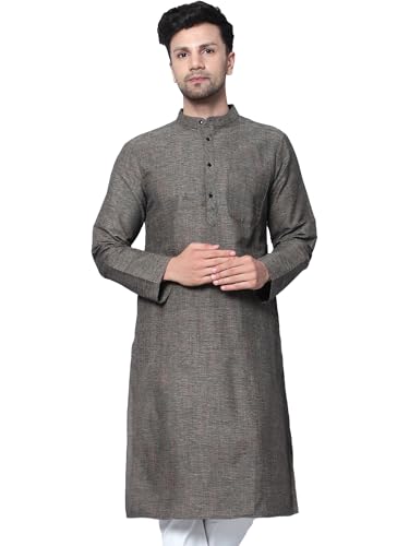 Image of LATEST CHIKAN Men's Cotton Regular Textured Long Kurta Full Sleeves - Casual Ethnic Wear