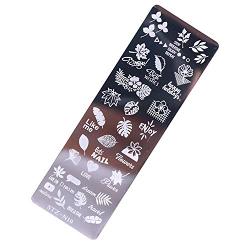 KYMLL Nail Stamping Plaques Flamme Mandala Fleurs Animal Amour Coeur Nail Art Timbres Modèles Image Plaque DIY en Acier Inoxydable Nail Image Polonais Modèle Kit,Feuilles diverses Cover