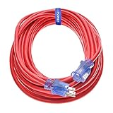 Clear Power Heavy Duty Outdoor Extension Cord - 50 FT, Red | for Extreme Cold Weather -50°C, 12/3 SJTW, Water & Weather Resistant, Flame Retardant, 3 Prong Grounded Plug (CP10107)
