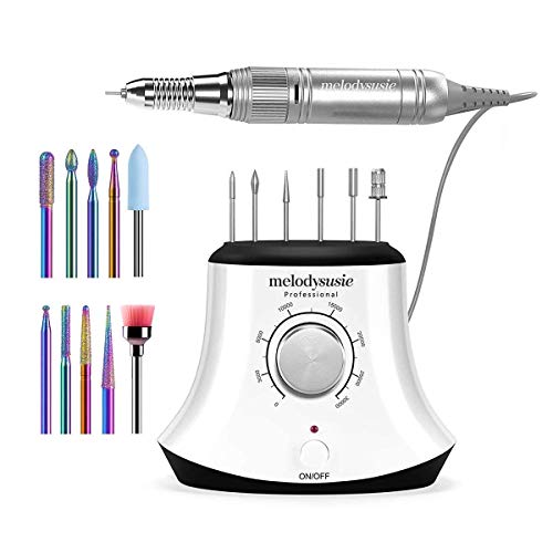 MelodySusie 30000 rpm Professional Nail Drill-Scarlet, High Speed, Low Heat, Low Noise, Low Vibration, Portable Electric Efile Drill with 10 PCS Rainbow Diamond Bits for Acrylics Gel Nails