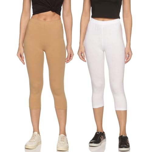 Image of OUTFLITS Women's Knee-Length Cotton Spandex Essential Capri Stretchy Leggings |Small - 2XL Adult |Yoga Leggings, Workout, Gym, Running 3 /4th Leggings for Women(OFLLC)
