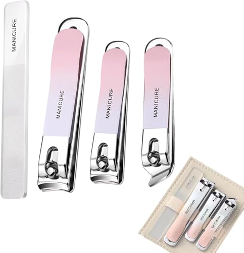 Generic 4点セット爪切りセット、爪切り つめきり 飛び散り防止 日本 人気ランキング 高級 つめ切り 爪きり切れ味いい 爪切り 収納ケース付き 爪やすり 爪用ヤスリ 男女兼用グラデーションピンク 手足用 各種爪に プレゼント (ピンク)