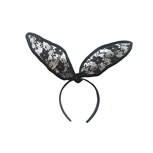Preisvergleich Produktbild LEORX Bunny Ohren Spitzen Stirnband für Kostümparty Maskerade (Schwarz)
