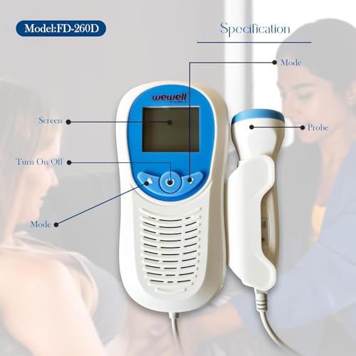 Image of OTICA Wewell Fetal Doppler Heart Rate Detection Monitoring Machine Easy to Carry Rechargeable for Home and Clinic with in-Built Speaker, Smart Noise Reduction (Fetal Doppler - FD260 with 250ml Gel)