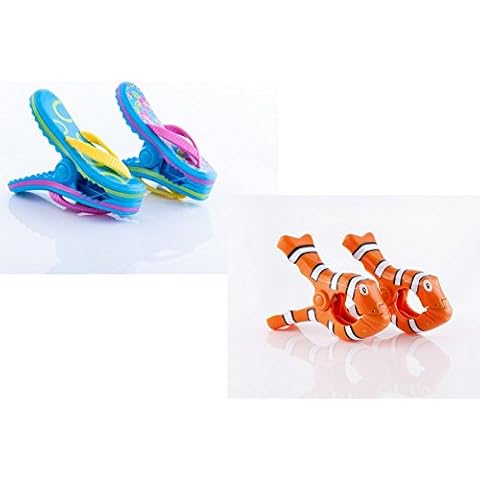 Boca Clips Beach towel 2 PAIRS - 1 pair of CLOWN FISH & 1 pair of FLIP FLOPS Cover