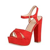 plateau sandalen zara  SCARPE VITA Damen Pumps Plateau Sandaletten Riemchensandaletten High Heels Sandalen Wildleder-Optik Schuhe Sommerschuhe 156298 Rot Total 37