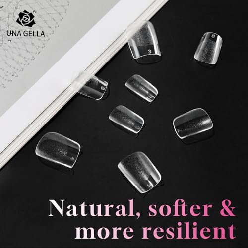 Image of UNA GELLA Extra Short Square Nail Tips, 312pcs XS Square Gel Nail Tips | Soft Gel Full Cover Half Matte No Need File Acrylic Fake Nails for Nail Extension Home DIY Nail Salon 12 Sizes