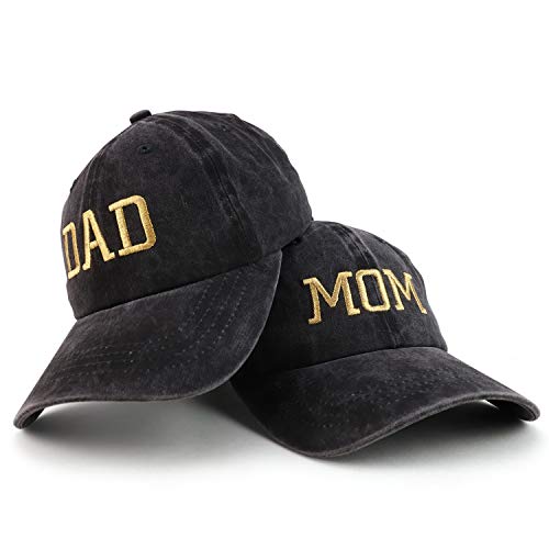 Image of Trendy Apparel Shop Capital Gold Thread Mom and Dad Pigment Dyed 2 Pc Cap Set