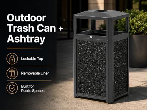 Image of Commercial Trash Can,Heavy Duty Brushed Finish Garbage Bin, Fingerprint-Resistant Large Indoor Outdoor Trash Can for Office, Hotel Lobby, Conference Hall (40-Gallon-Black)