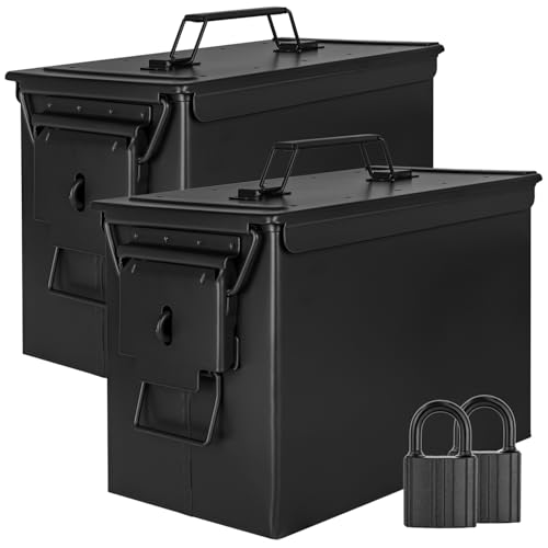 Trucky 2 cajas de munición con candado 33 x 19 x 23 cm Ammo Box Caja de metal caja de munición caja de almacenamiento con tapa Army negro metal