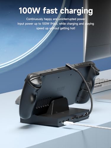 Image of Hagibis USB C Docking Station for Steam Deck, ROG Ally, Lenovo Legion Go, Switch, AYANEO, RGB LED Gaming Type-C Hub with 100W PD Charging, 4K@60Hz HDMI, 2.5Gbps RJ45, 10Gbps USB3.1 (Black)