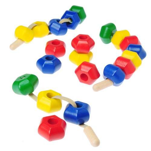Constructive PlaythingsKids E-Z First Lacers Wooden Bead Set, 21 pcs, Multicolor