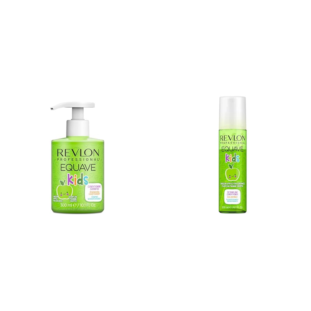 Revlon Professional Equave Kids, Duo dziecięcy szampon nawilżający i pielęgnacyjny w sprayu do rozczesywania bez spłukiwania, bez parabenów, bez siarczanów, jabłko