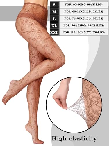 Image of Ramede 6 Pairs Women Fishnet Tights Thigh High Waist Bow Stockings Patterned Lace Fishnet Leggings Pantyhose for Halloween