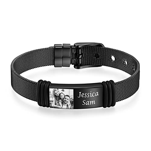 Jeweidea Bracelets pour homme avec prénom Bracelet homme personnalisé acier homme avec gravure réglable pour papa Couple Amitié pour la fête des pères Anniversaire Cover