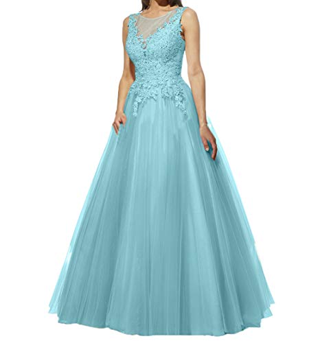 Royaldress neu Ballkleider lang Prinzessin Damen Tuell Partykleider Abendkleider Brautkleider lang -42 Tuerkis