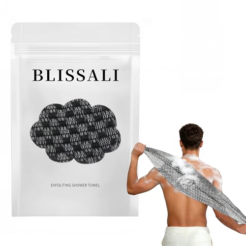 Blissal Exfoliating Antibacterial Shower Towel Peeling Körper Duschtuch Rückenbürste Duschzubehör Exfoliate Dusche Duschschwamm Rückenschrubber Loofah Schwamm für Männer Fraue (Schwarz)